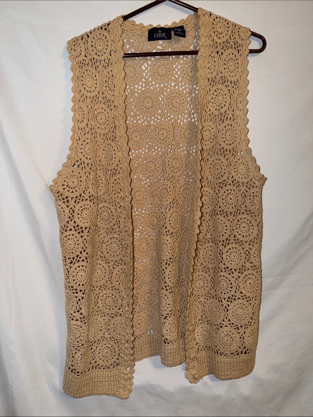 OBR Crochet Openfront Vest in Beige